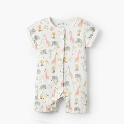 Pack of 3 Juniors Crew Neck Short Sleeves Rompers with Safari Print