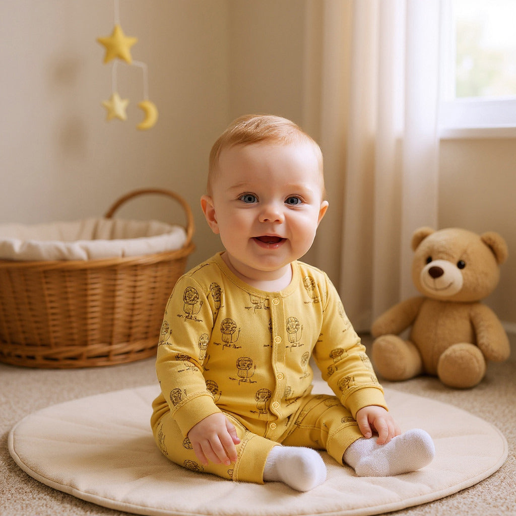 Juniors Printed Sleepsuit with Long Sleeves and Button Closure - Set of 3