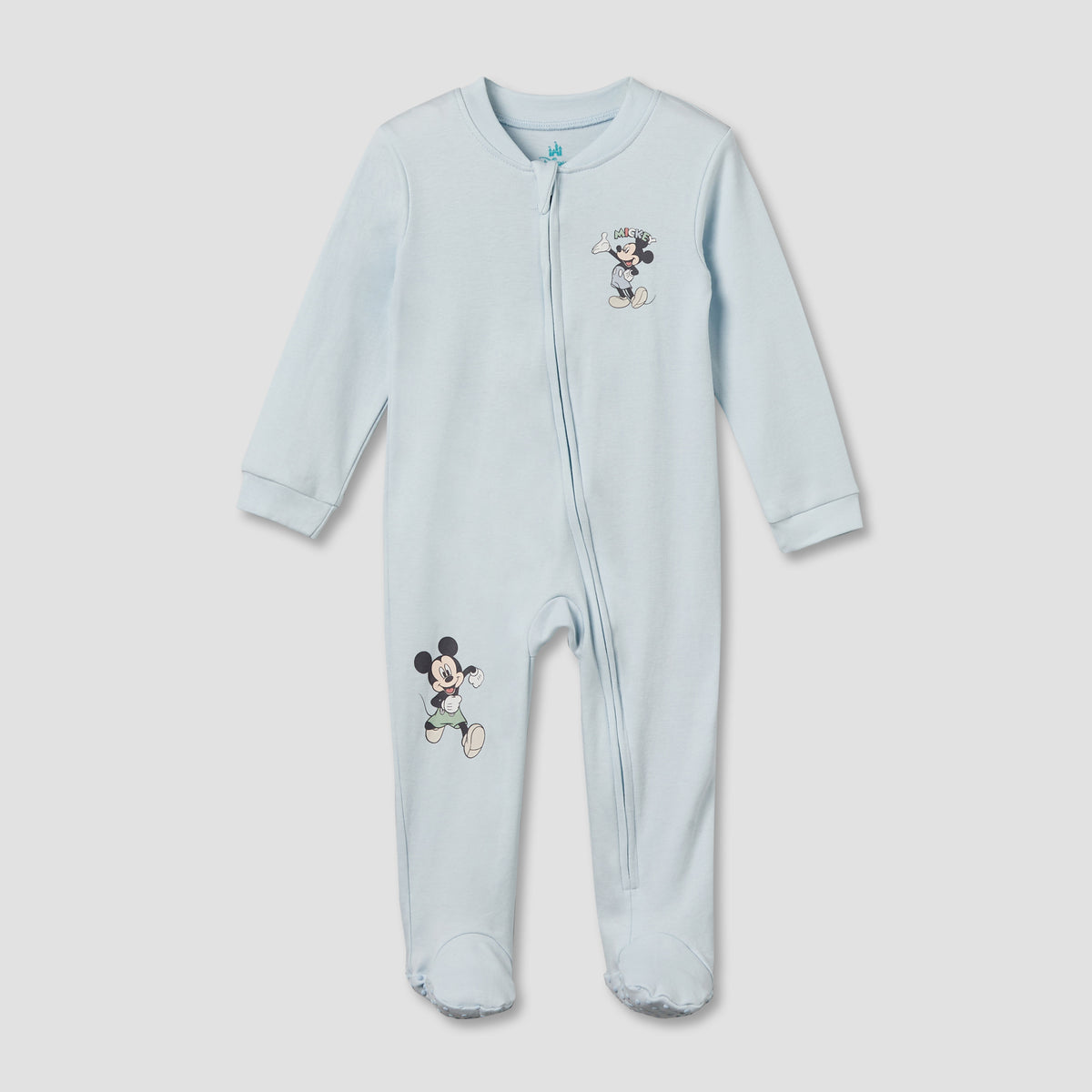 Pack of 3 Disney Cotton Mandarin Collar Long Sleeve Sleepsuit with Mickey Mouse Print