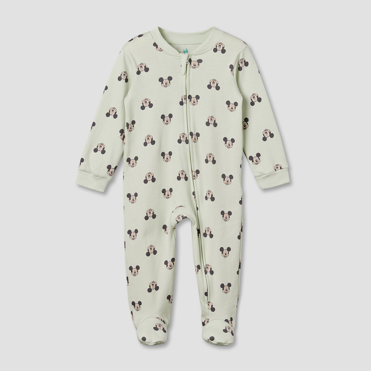 Pack of 3 Disney Cotton Mandarin Collar Long Sleeve Sleepsuit with Mickey Mouse Print