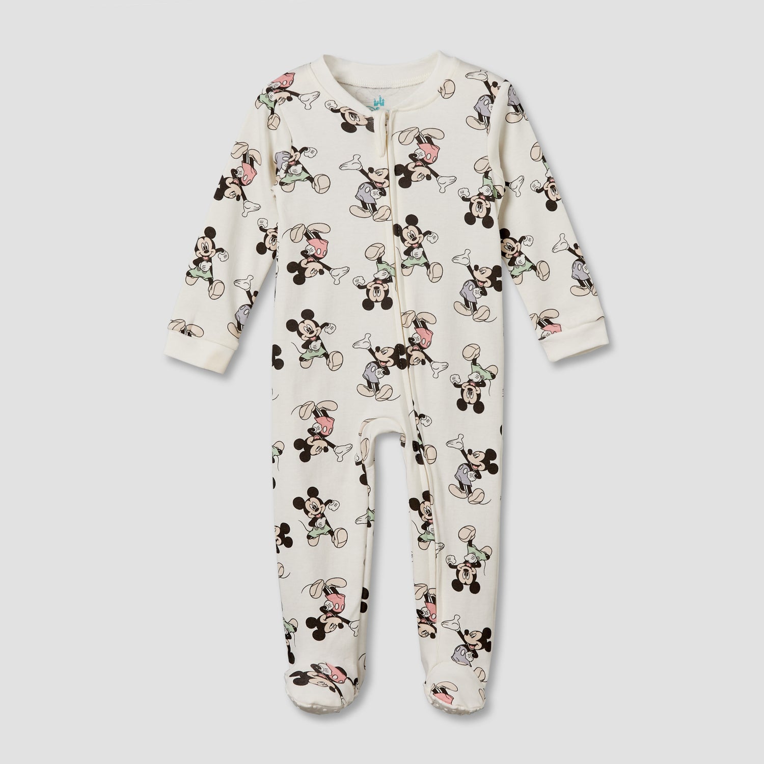 Pack of 3 Disney Cotton Mandarin Collar Long Sleeve Sleepsuit with Mickey Mouse Print