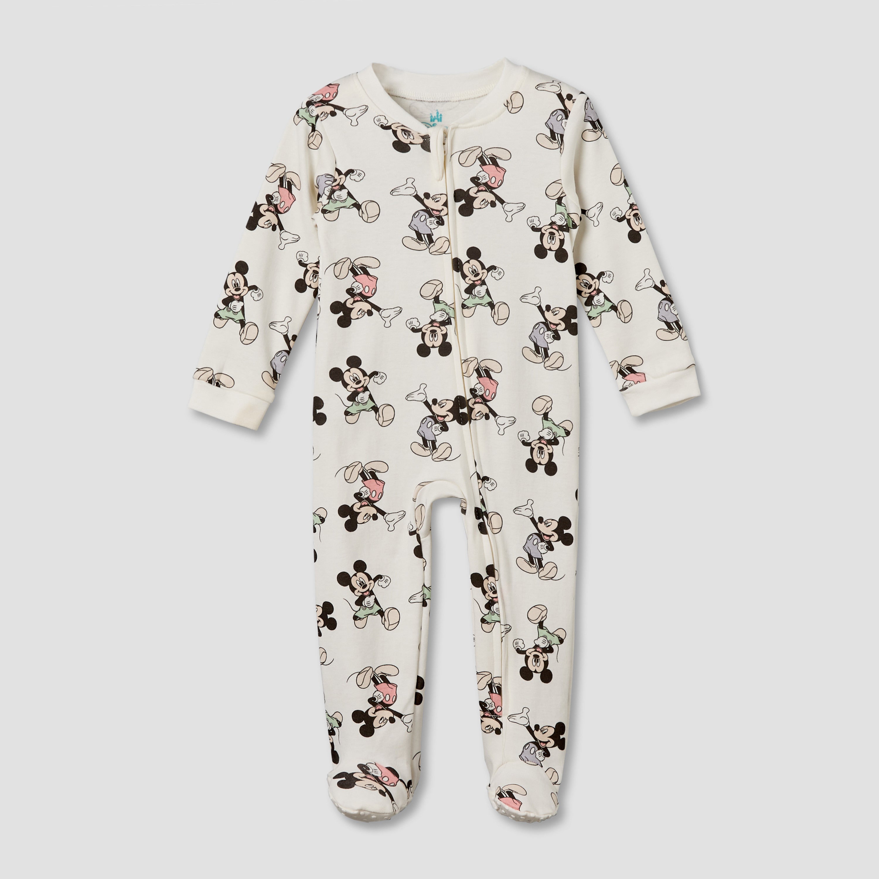 Pack of 3 Disney Cotton Mandarin Collar Long Sleeve Sleepsuit with Mickey Mouse Print