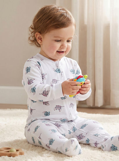 Pack of 3 Disney Cotton Mandarin Collar Long Sleeve Sleepsuit with Stitch and Angel Print-baby-girls-clothing-nightwear-sleepsuits-image-2