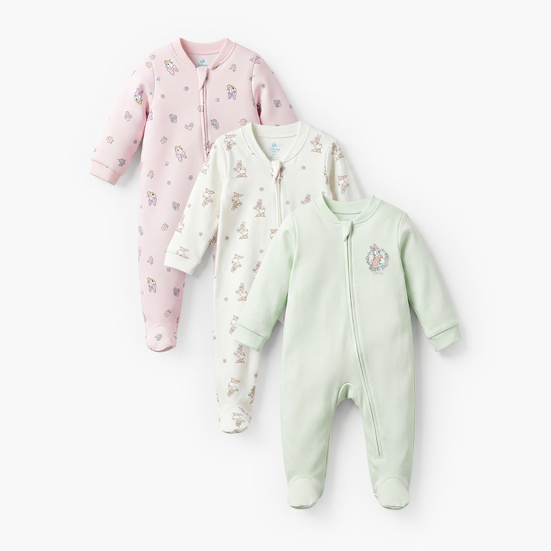 Pack of 3 Disney Cotton Mandarin Collar Long Sleeve Sleepsuit with Daisy Duck Print - Multicolour / 12-18 mths