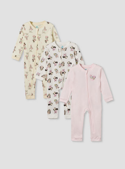 Pack of 3 Disney Cotton Mandarin Collar Long Sleeve Sleepsuit with Minnie Mouse and Daisy Duck Print-baby-girls-clothing-nightwear-sleepsuits-image-1