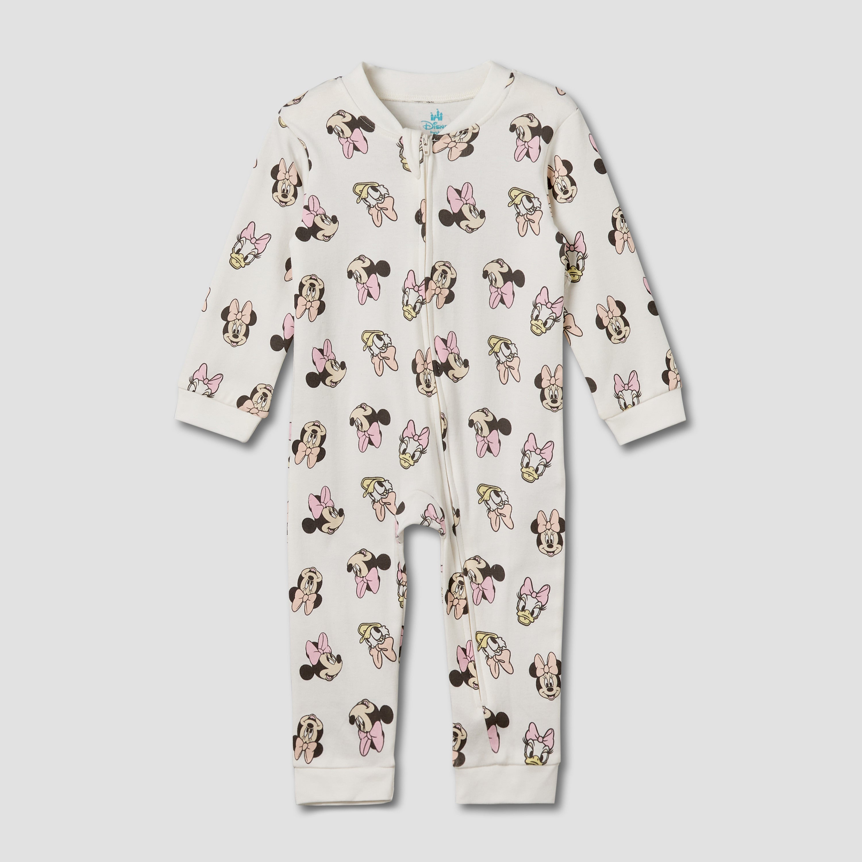 Pack of 3 Disney Cotton Mandarin Collar Long Sleeve Sleepsuit with Minnie Mouse and Daisy Duck Print