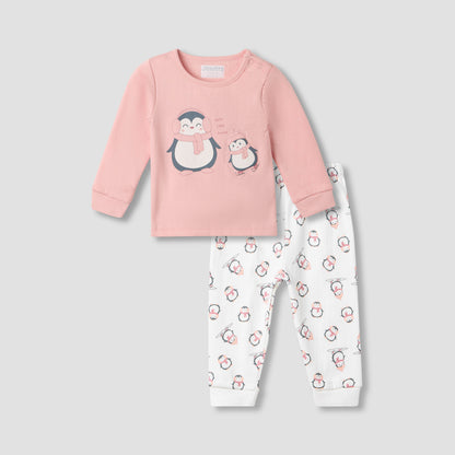 Juniors Pyjama Set with Penguin Applique - Cotton - Long Sleeves - Crew Neck - Multicolour / 12-18 mths