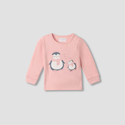 Juniors Pyjama Set with Penguin Applique - Cotton - Long Sleeves - Crew Neck