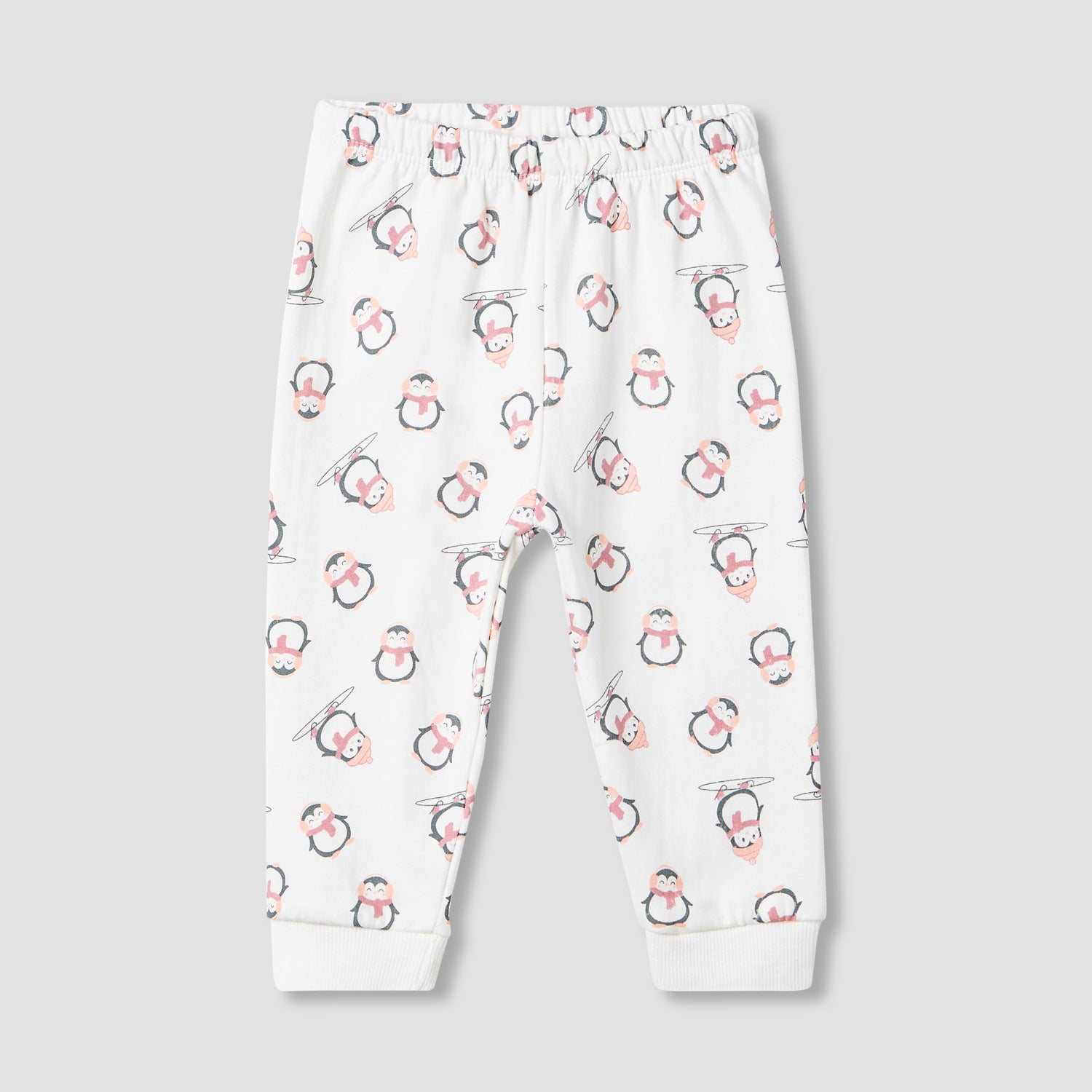 Juniors Pyjama Set with Penguin Applique - Cotton - Long Sleeves - Crew Neck