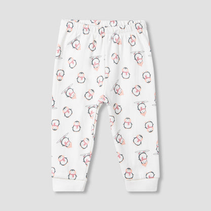 Juniors Pyjama Set with Penguin Applique - Cotton - Long Sleeves - Crew Neck