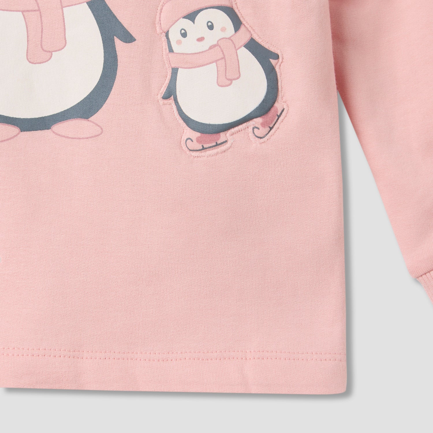 Juniors Pyjama Set with Penguin Applique - Cotton - Long Sleeves - Crew Neck