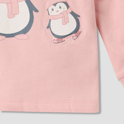 Juniors Pyjama Set with Penguin Applique - Cotton - Long Sleeves - Crew Neck
