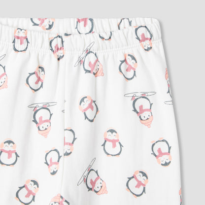 Juniors Pyjama Set with Penguin Applique - Cotton - Long Sleeves - Crew Neck