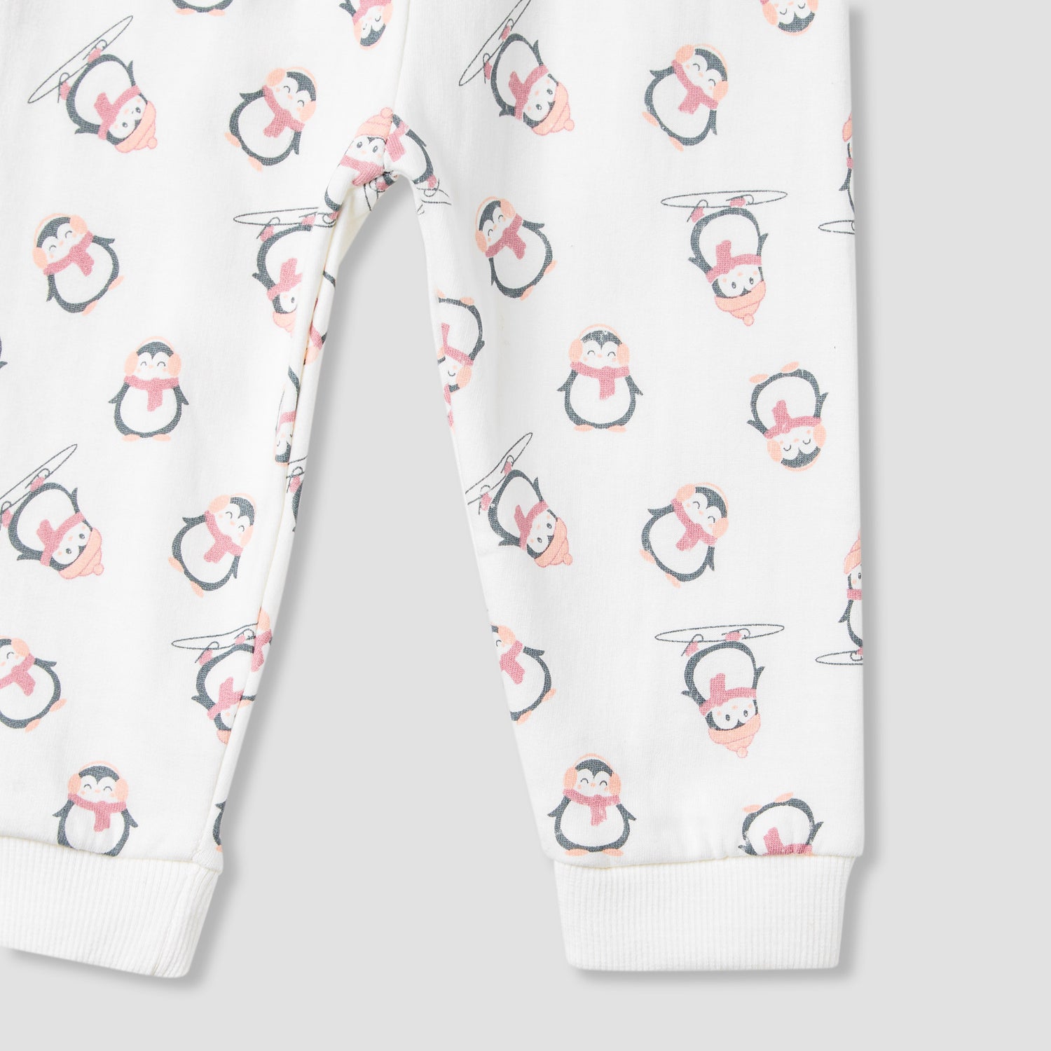 Juniors Pyjama Set with Penguin Applique - Cotton - Long Sleeves - Crew Neck