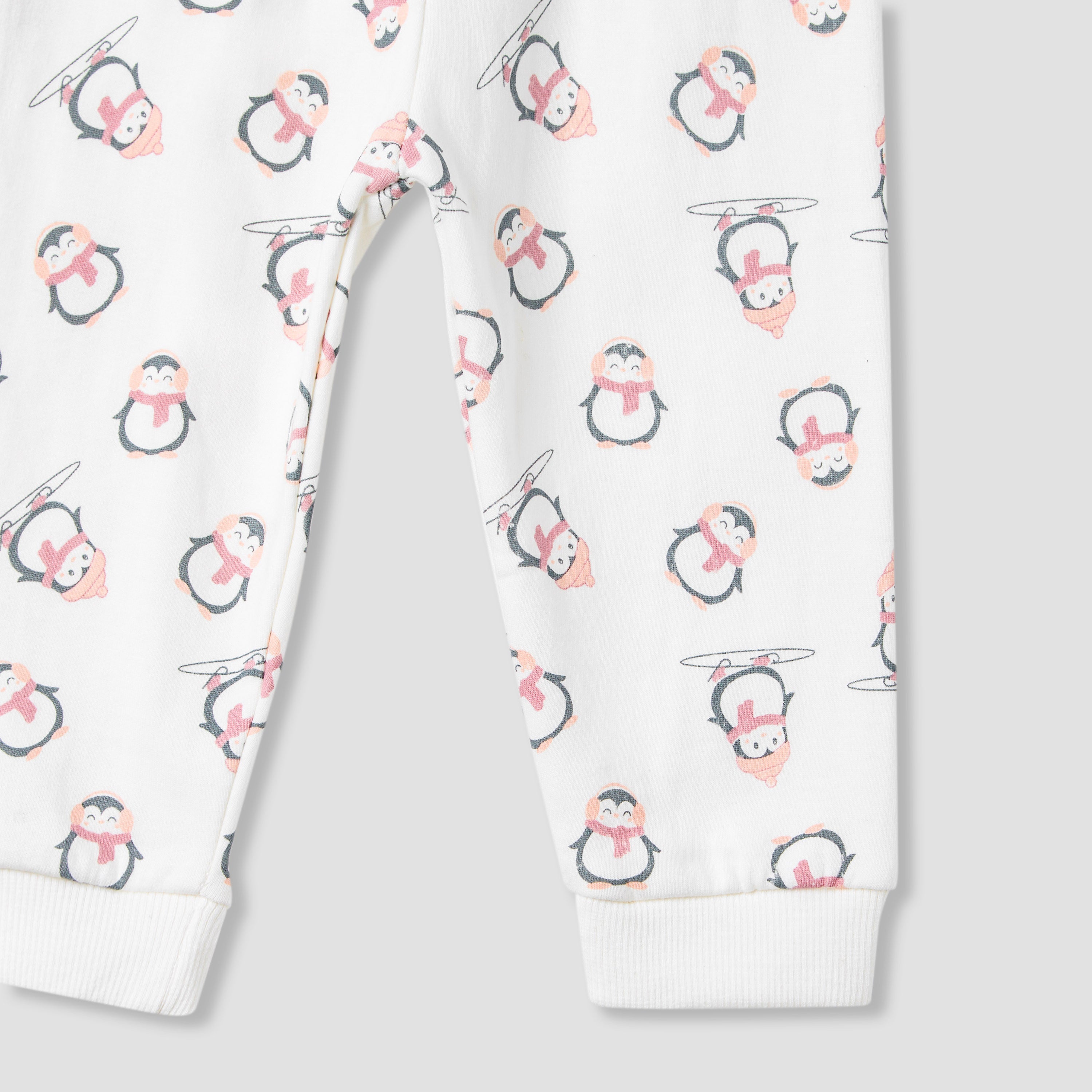 Juniors Pyjama Set with Penguin Applique - Cotton - Long Sleeves - Crew Neck