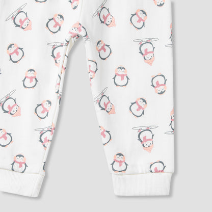 Juniors Pyjama Set with Penguin Applique - Cotton - Long Sleeves - Crew Neck