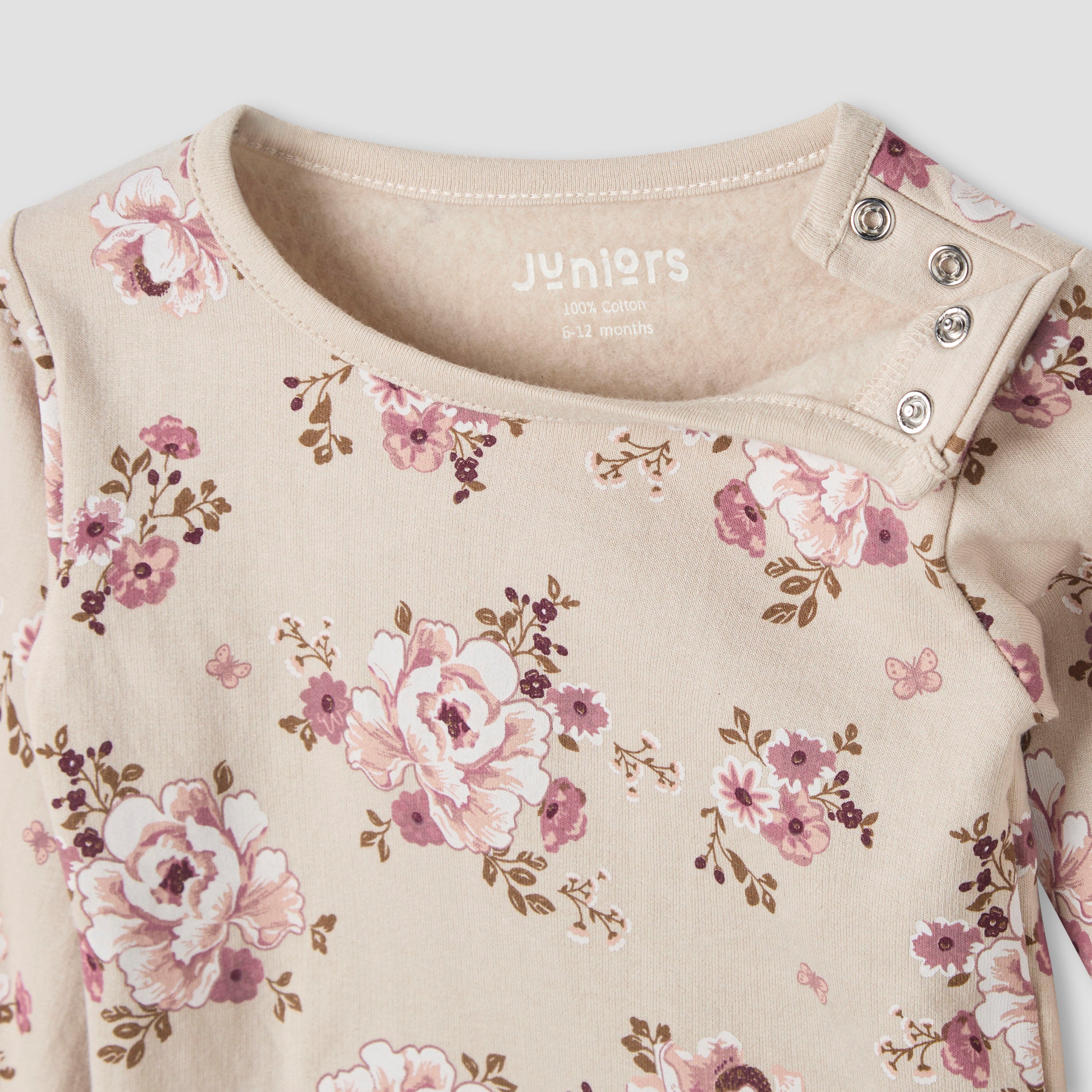 Juniors Pyjama Set with Floral Print - Cotton - Long Sleeves - Round Neck