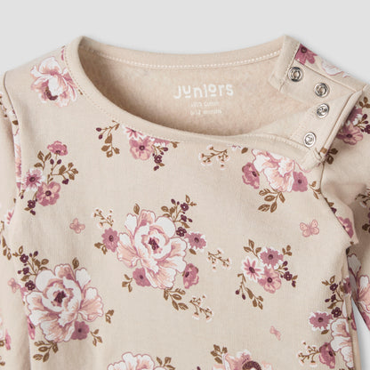 Juniors Pyjama Set with Floral Print - Cotton - Long Sleeves - Round Neck