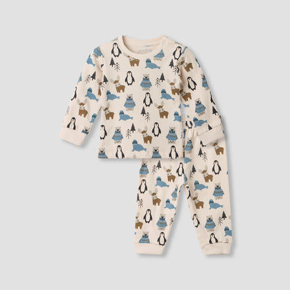 Juniors Pyjama Set with Arctic Animal Print - Cotton - Long Sleeves - Crew Neck - Cream / 18-24 mths
