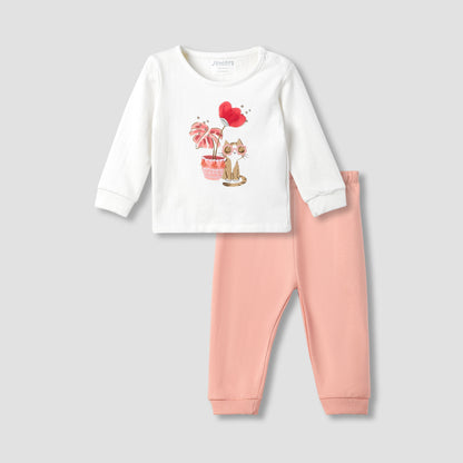Juniors Printed Long Sleeve T-shirt and Pyjama Set - Multicolour / 12-18 mths