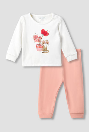 Juniors Printed Long Sleeve T-shirt and Pyjama Set