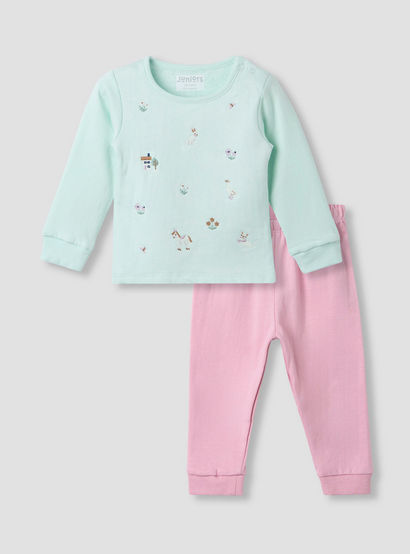 Juniors Pyjama Set with Embroidery - Cotton - Long Sleeves - Round Neck-baby-girls-clothing-nightwear-pyjamasets-image-1