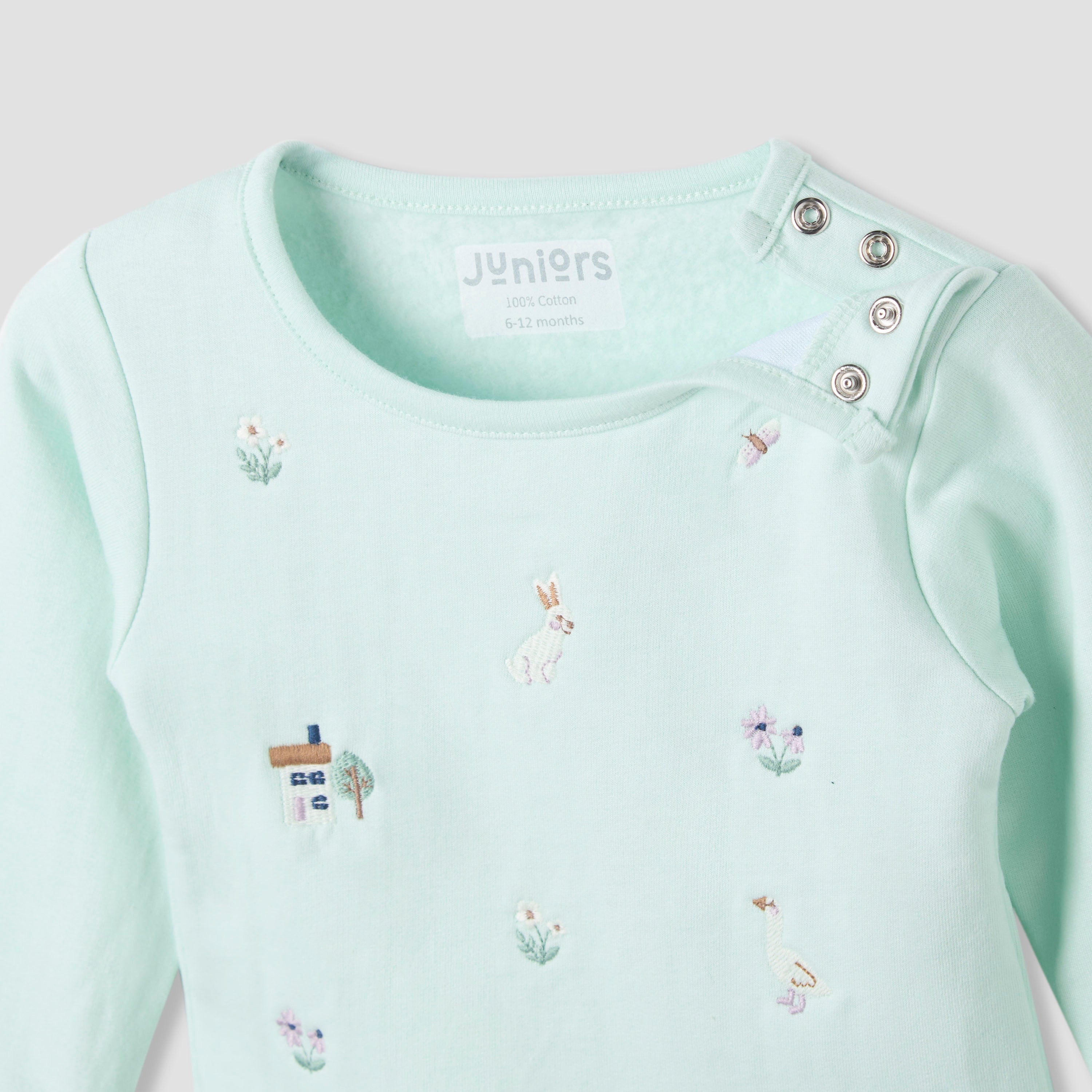 Juniors Pyjama Set with Embroidery - Cotton - Long Sleeves - Round Neck