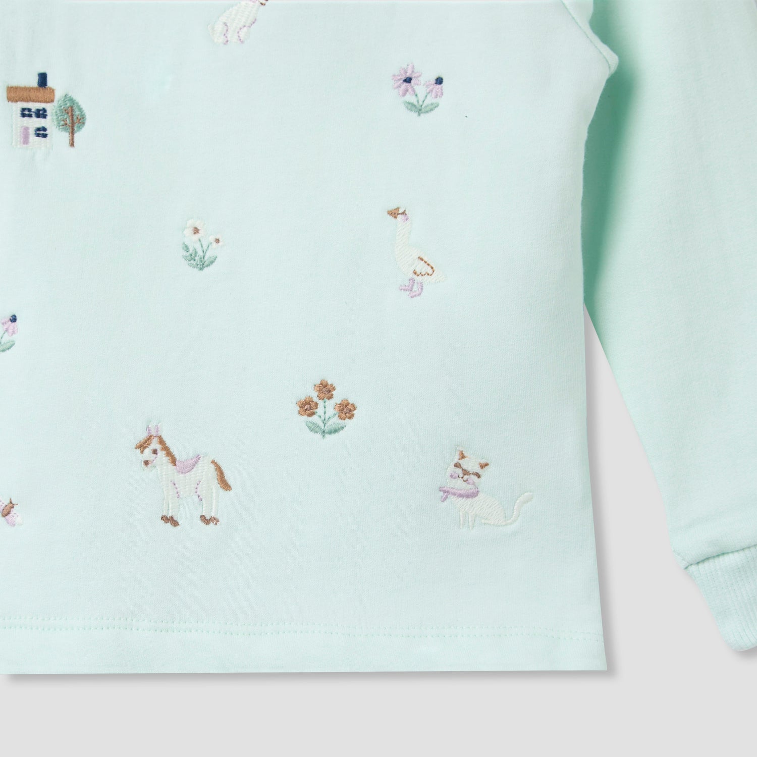 Juniors Pyjama Set with Embroidery - Cotton - Long Sleeves - Round Neck