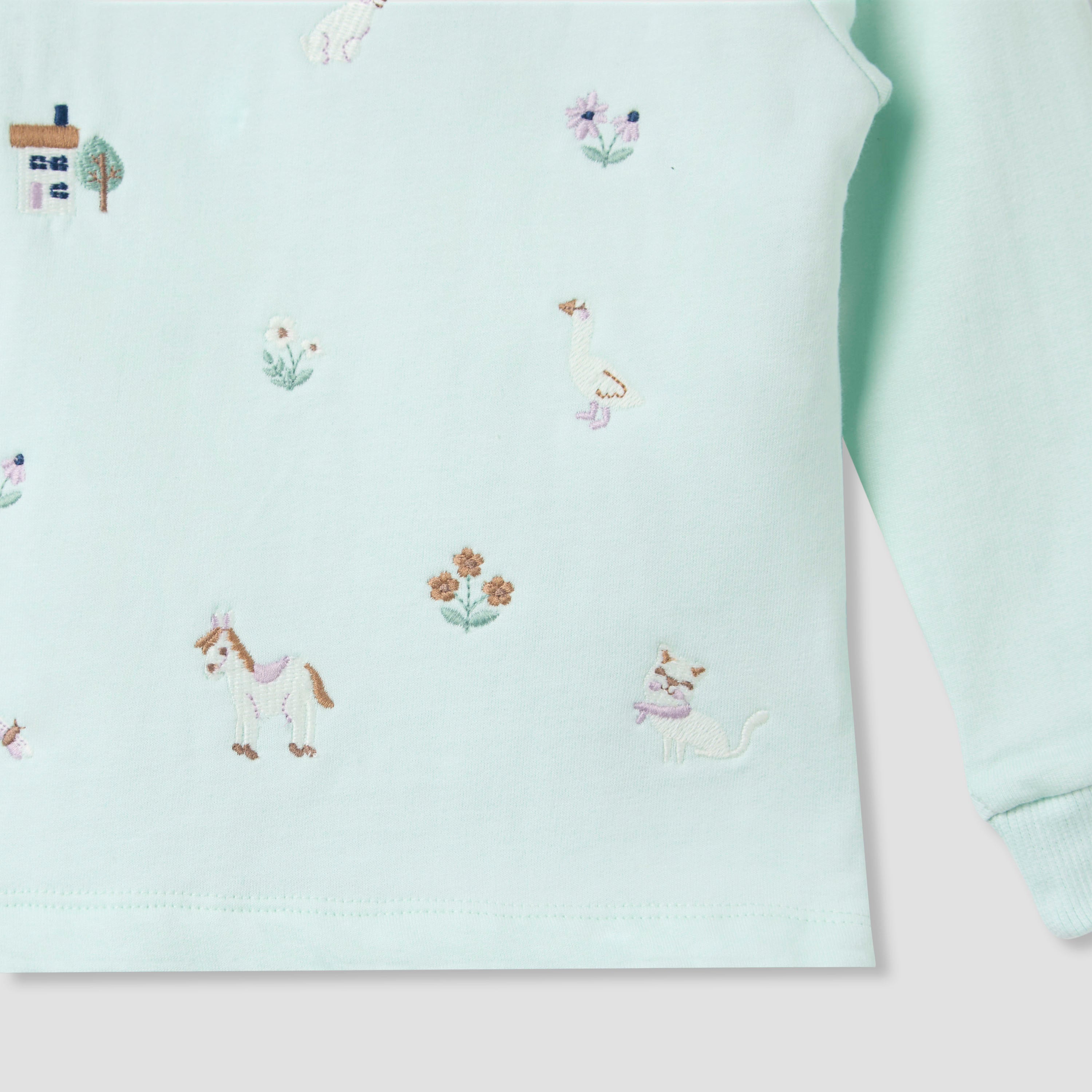 Juniors Pyjama Set with Embroidery - Cotton - Long Sleeves - Round Neck