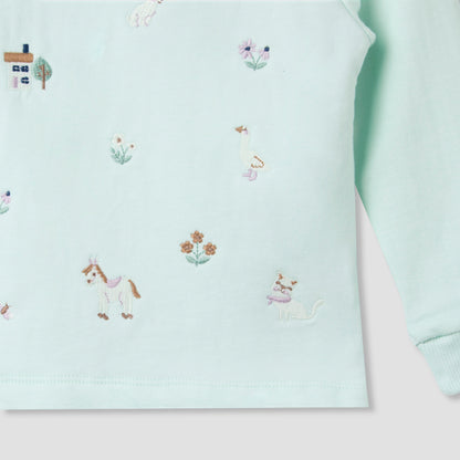 Juniors Pyjama Set with Embroidery - Cotton - Long Sleeves - Round Neck