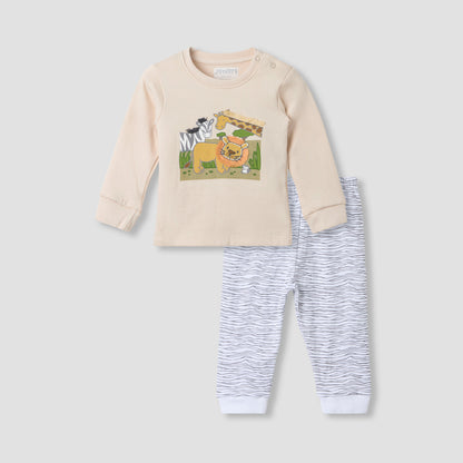 Juniors Pyjama Set with Animal Applique Detail - Cotton - Long Sleeves - Crew Neck - Multicolour / 12-18 mths