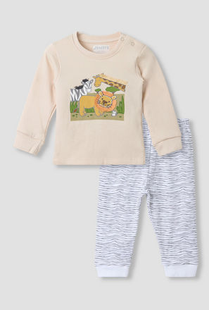 Juniors Pyjama Set with Animal Applique Detail - Cotton - Long Sleeves - Crew Neck