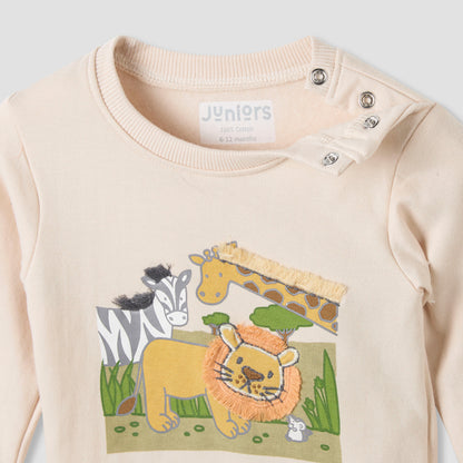 Juniors Pyjama Set with Animal Applique Detail - Cotton - Long Sleeves - Crew Neck