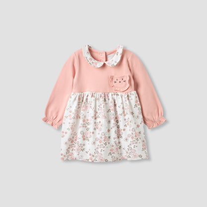 Juniors Peter Pan Collar Long Sleeves Dress with Floral Print