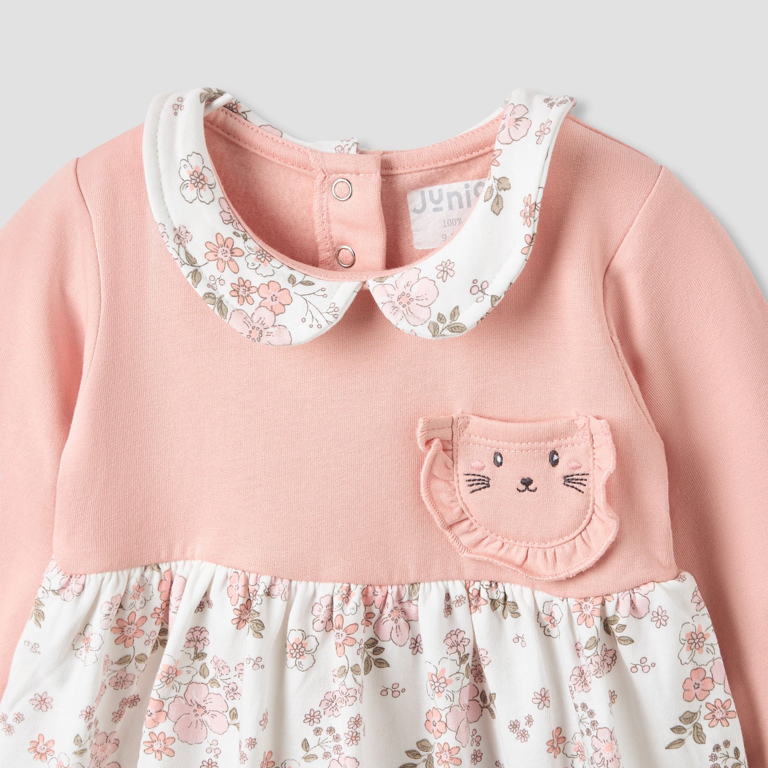 Juniors Peter Pan Collar Long Sleeves Dress with Floral Print