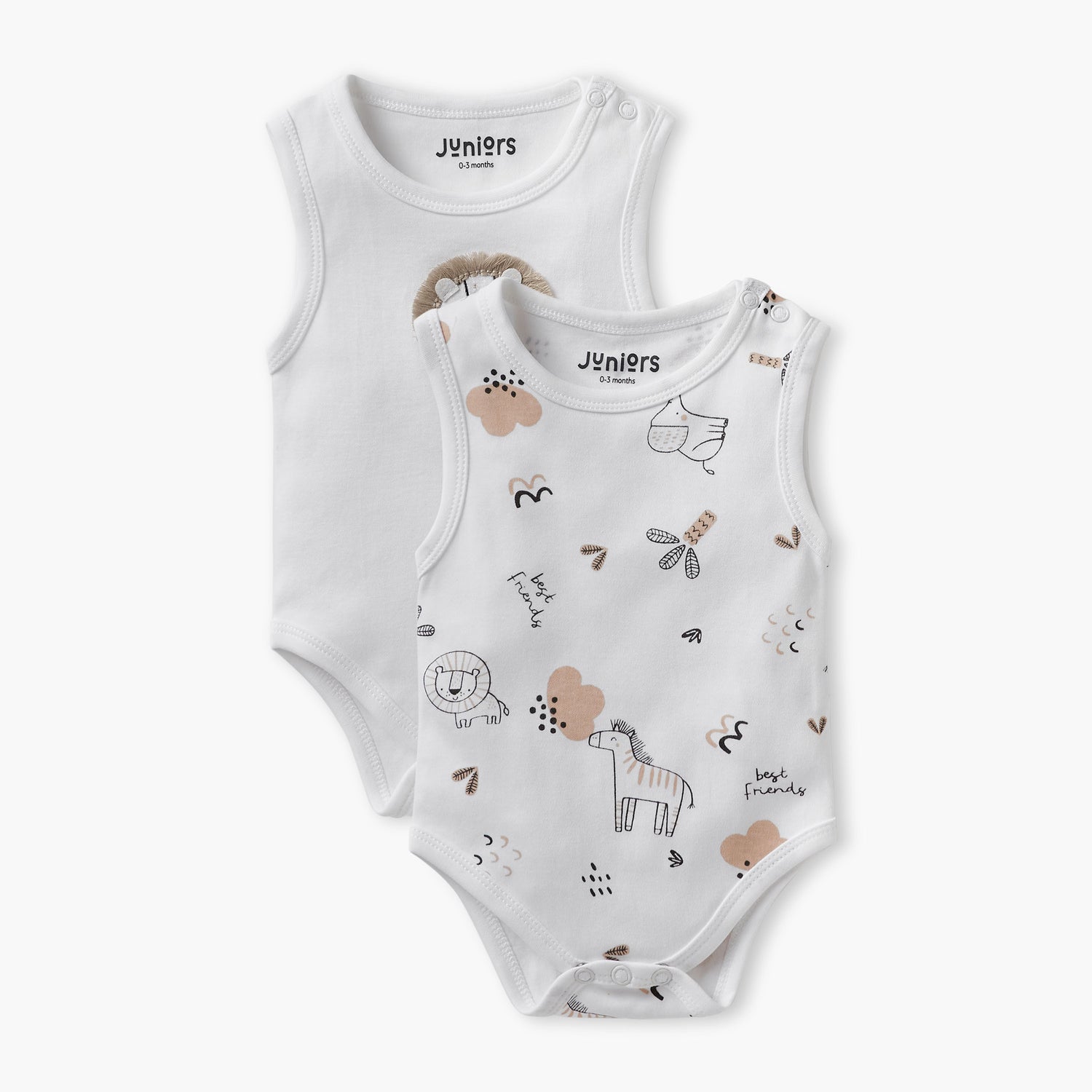 Juniors Assorted Sleeveless Bodysuit with Button Closure - Set of 2 - Grey / 12-18 mths