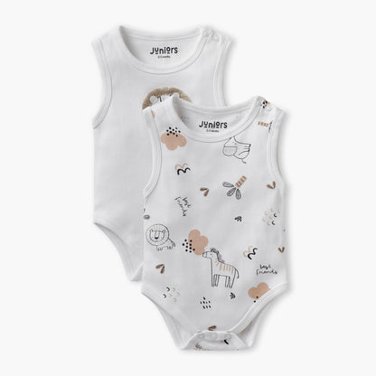 Juniors Assorted Sleeveless Bodysuit with Button Closure - Set of 2 - Grey / 12-18 mths