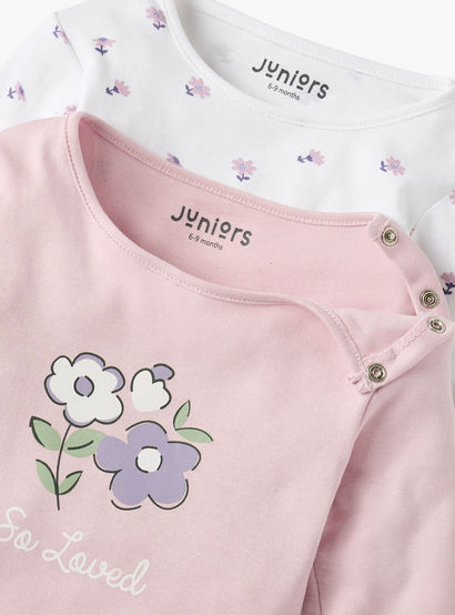 Juniors Floral Print T-shirt with Long Sleeves - Set of 2-baby-girls-clothing-nightwear-pyjamasets-image-4