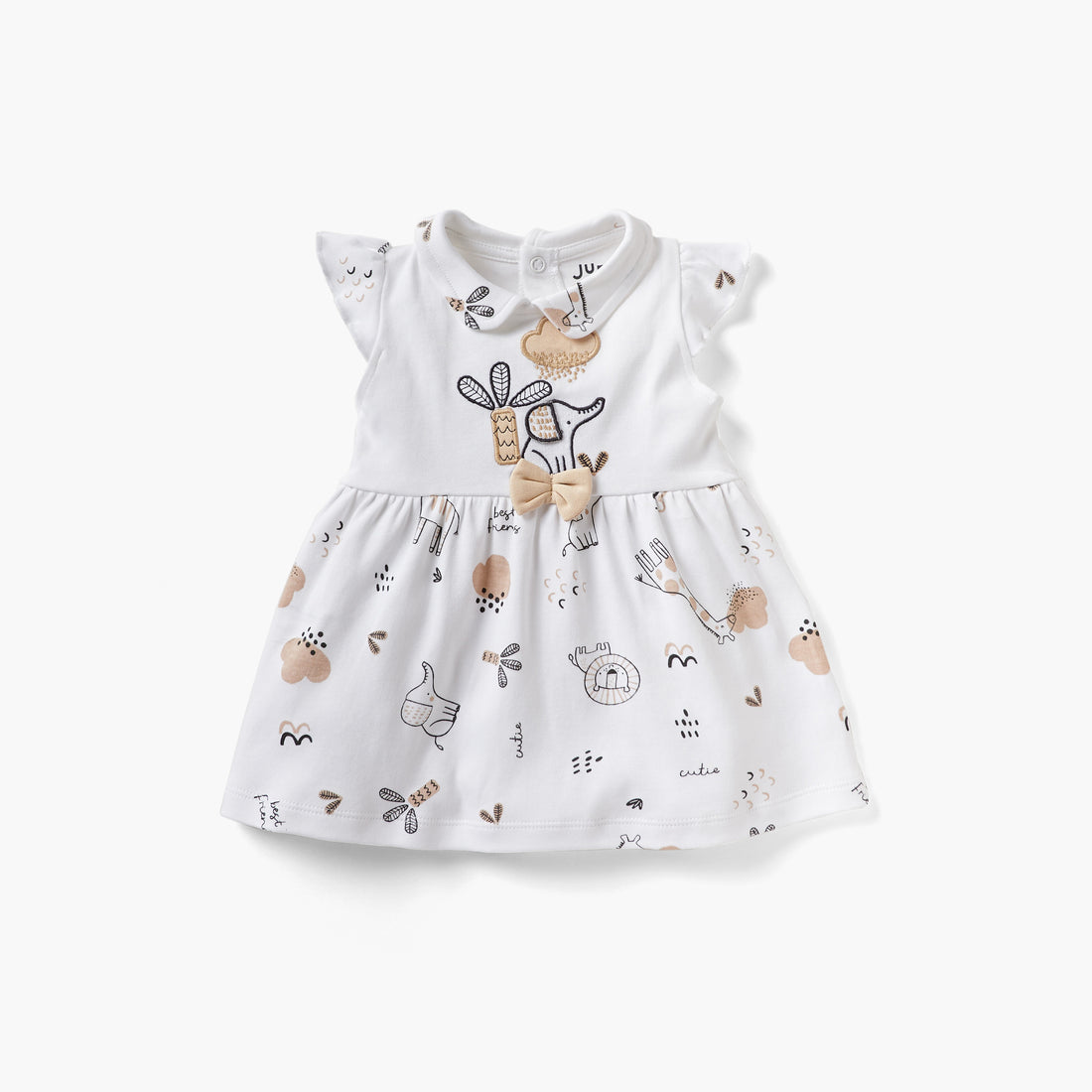 Juniors Animal Print A-line Dress with Collar and Short Sleeves - White / 12-18 mths