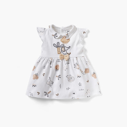 Juniors Animal Print A-line Dress with Collar and Short Sleeves - White / 12-18 mths