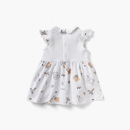 Juniors Animal Print A-line Dress with Collar and Short Sleeves