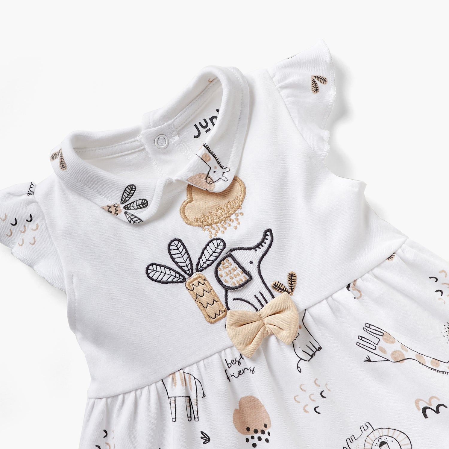 Juniors Animal Print A-line Dress with Collar and Short Sleeves