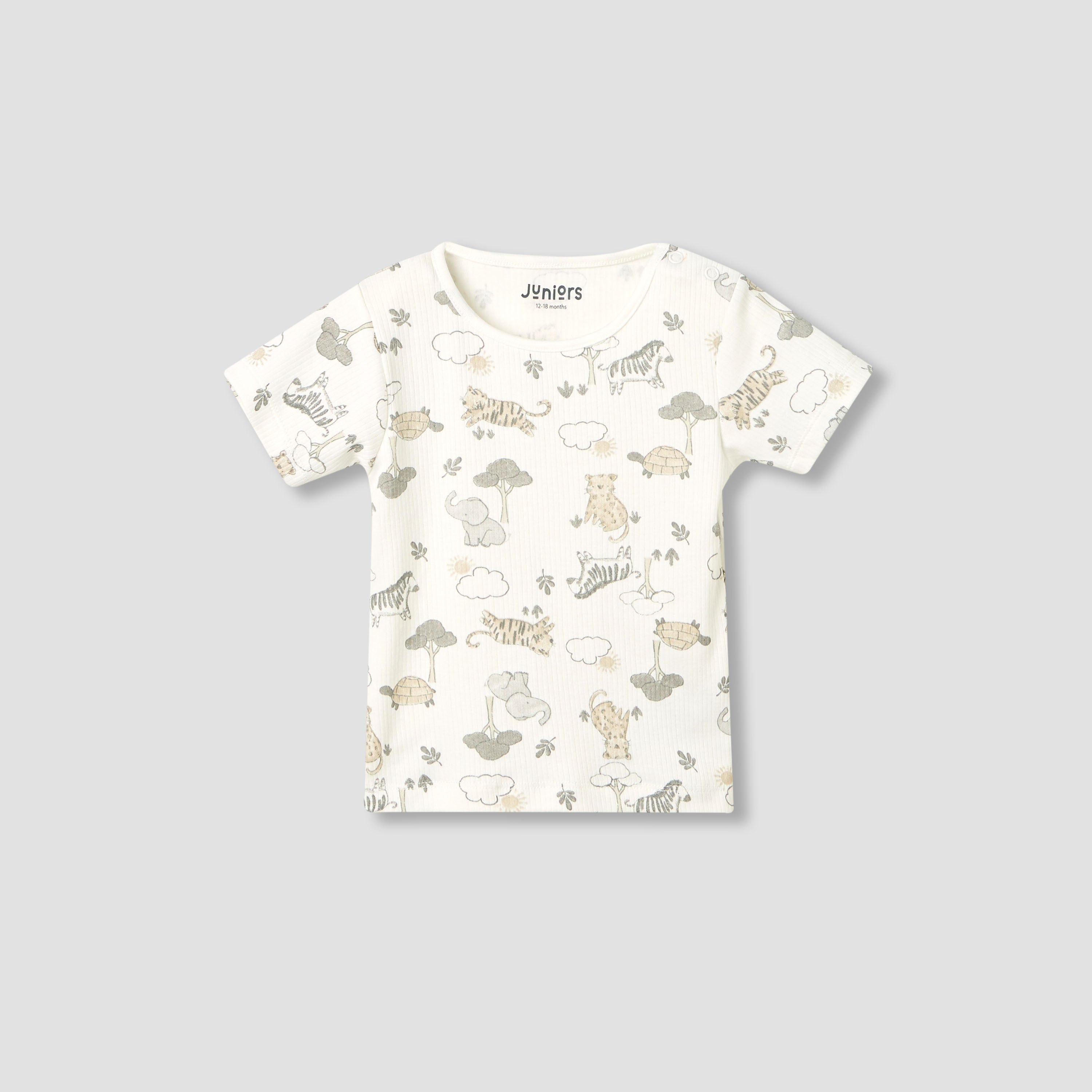 Juniors Boys Dungaree and T-shirt Set with Snap Button Closure - Cotton - Short Sleeve - Round Neck
