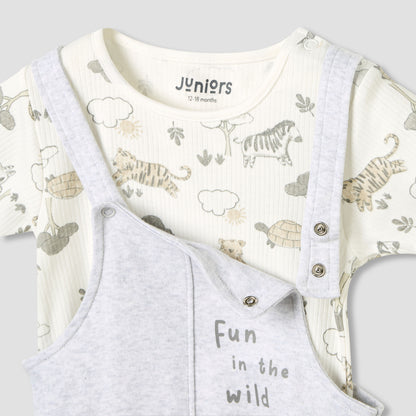 Juniors Boys Dungaree and T-shirt Set with Snap Button Closure - Cotton - Short Sleeve - Round Neck