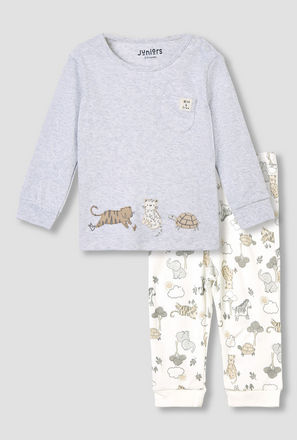 Juniors Pyjama Set with Safari Print - Cotton - Long Sleeves - Round Neck