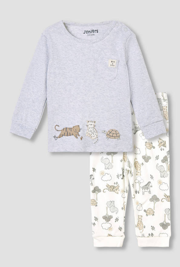 Juniors Pyjama Set with Safari Print - Cotton - Long Sleeves - Round Neck