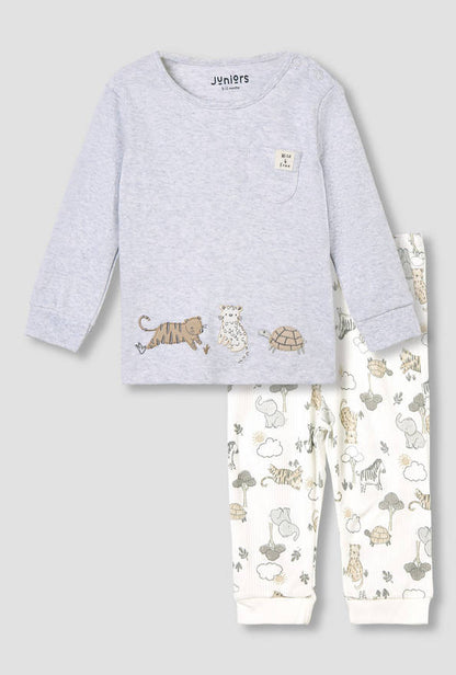Juniors Pyjama Set with Safari Print - Cotton - Long Sleeves - Round Neck