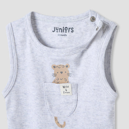 Juniors Printed Sleeveless Bodysuit with Snap Button Closure