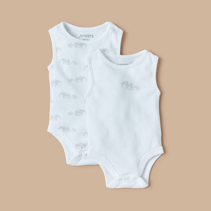 Juniors Printed Sleeveless Bodysuit - Set of 2 - White / 18-24 mths