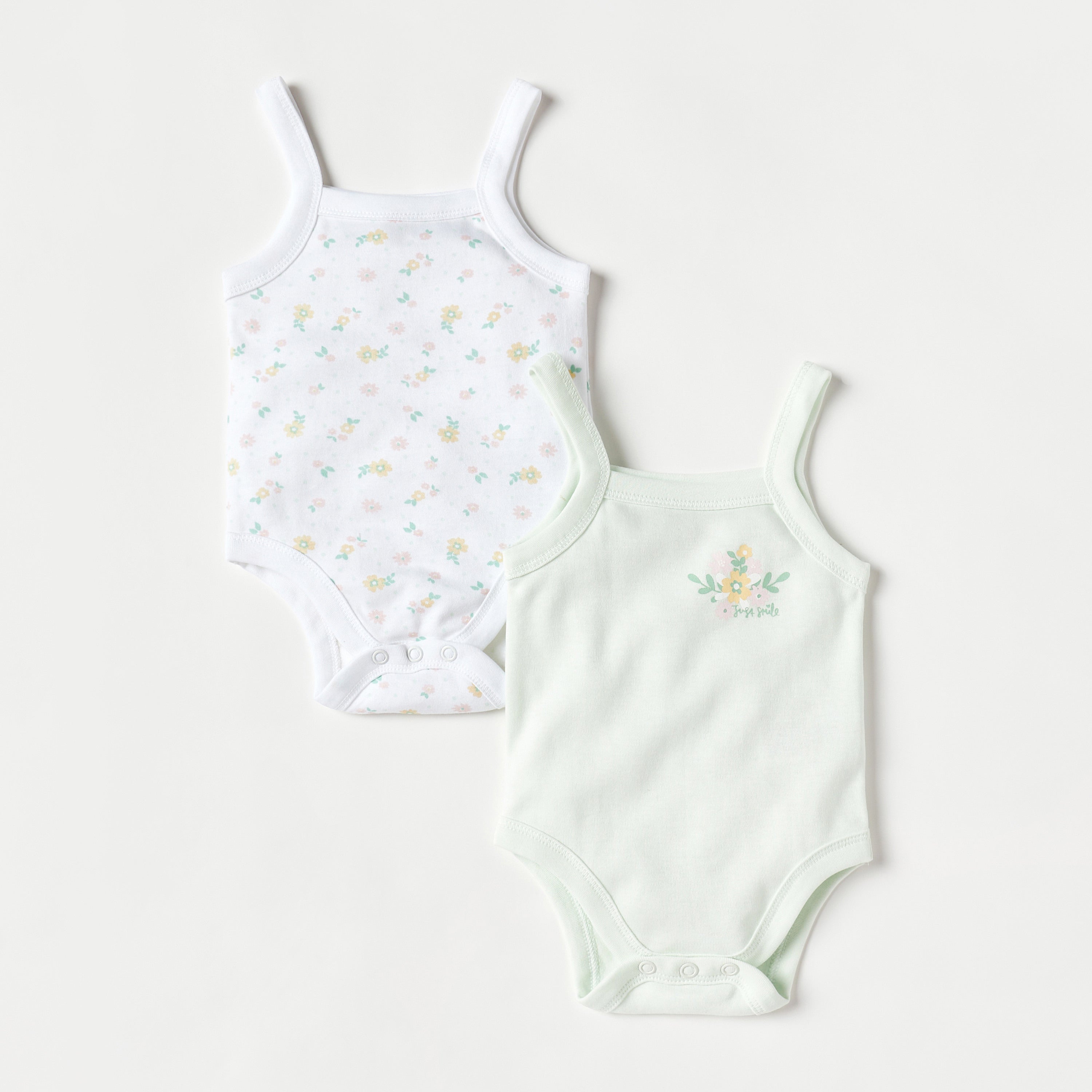 Juniors Floral Print Sleeveless Cotton Bodysuit - Set of 2 - Multicolour / 12-18 mths